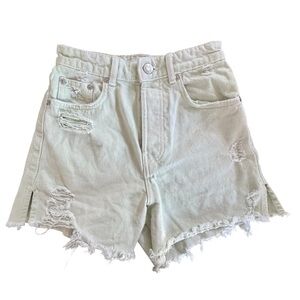 Zara Women's Jean Shorts Sz 2 Hem Slits Distressed Pockets Denim Button Fly